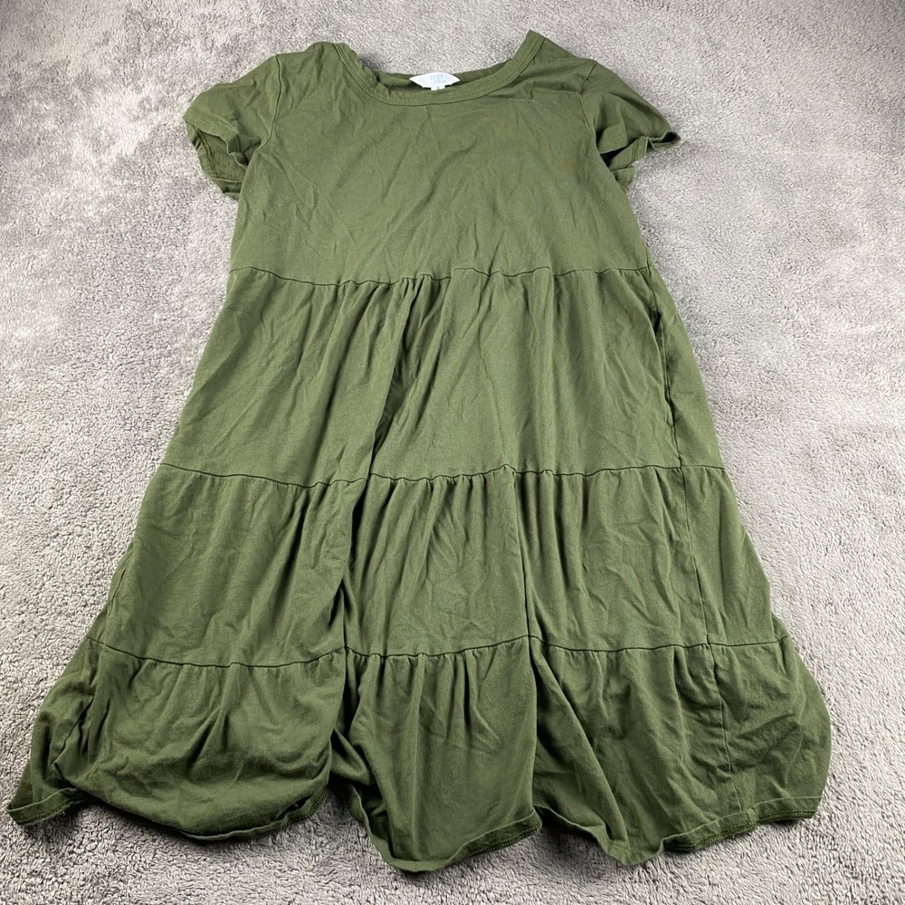 Time And Tru Tiered Dress Womens Small (4-6) Green Short Sleeve
